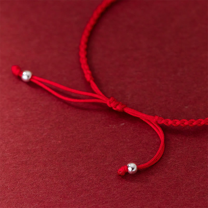 Braccialetto retrò in argento sterling 925 con quadrifoglio e perle portafortuna, cordino rosso Buddha Stones - image 4