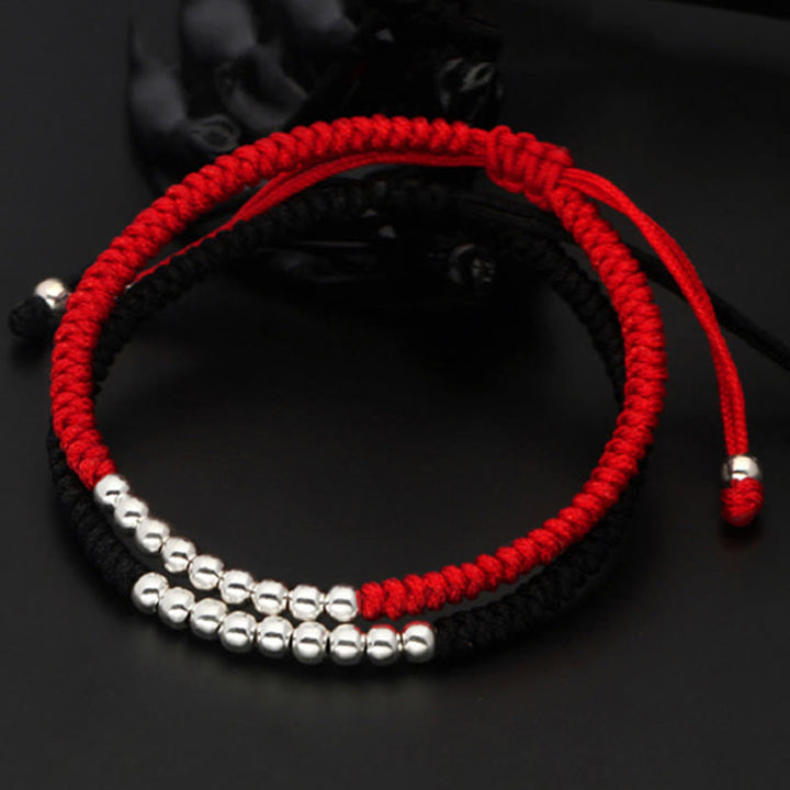 Braccialetto portafortuna con perline semplici e nodo in argento sterling 925, stile retrò , Buddha Stones - image 3