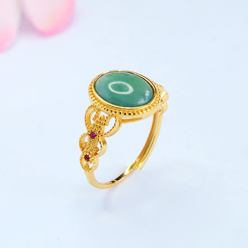 Anello portafortuna in giada con design cavo, placcato in oro e argento sterling 925 naturale Buddha Stones - image 4