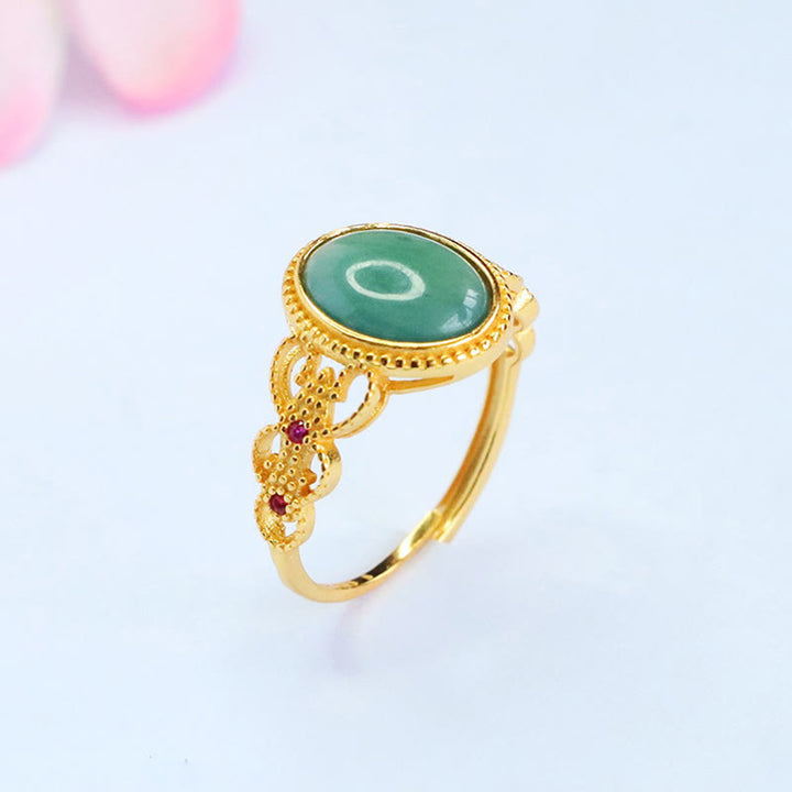 Anello portafortuna in giada con design cavo, placcato in oro e argento sterling 925 naturale Buddha Stones - image 4