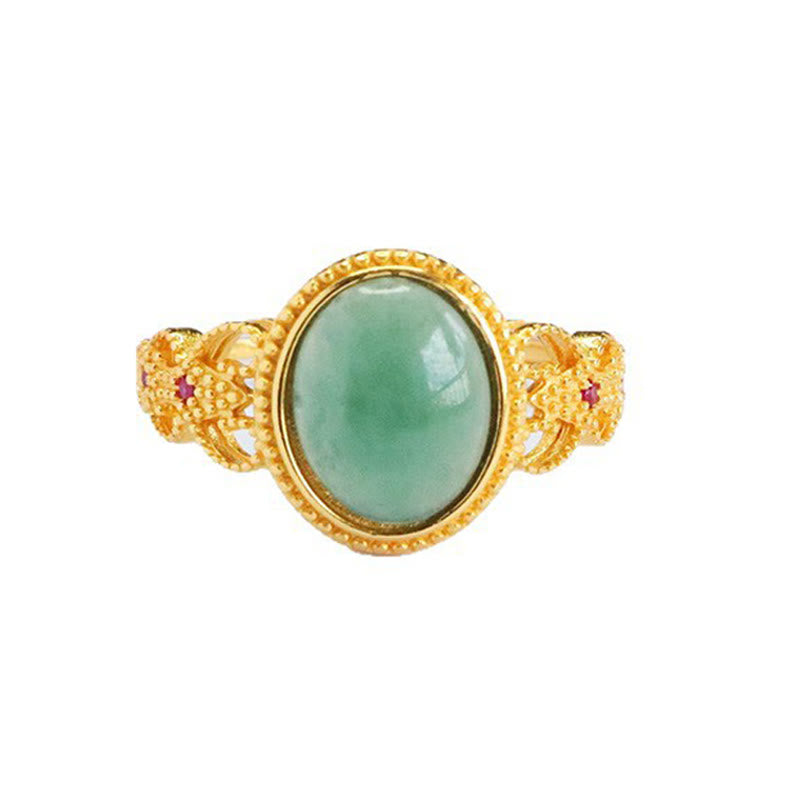 Anello portafortuna in giada con design cavo, placcato in oro e argento sterling 925 naturale Buddha Stones - image 12