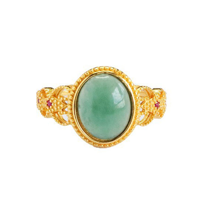 Anello portafortuna in giada con design cavo, placcato in oro e argento sterling 925 naturale Buddha Stones - image 12