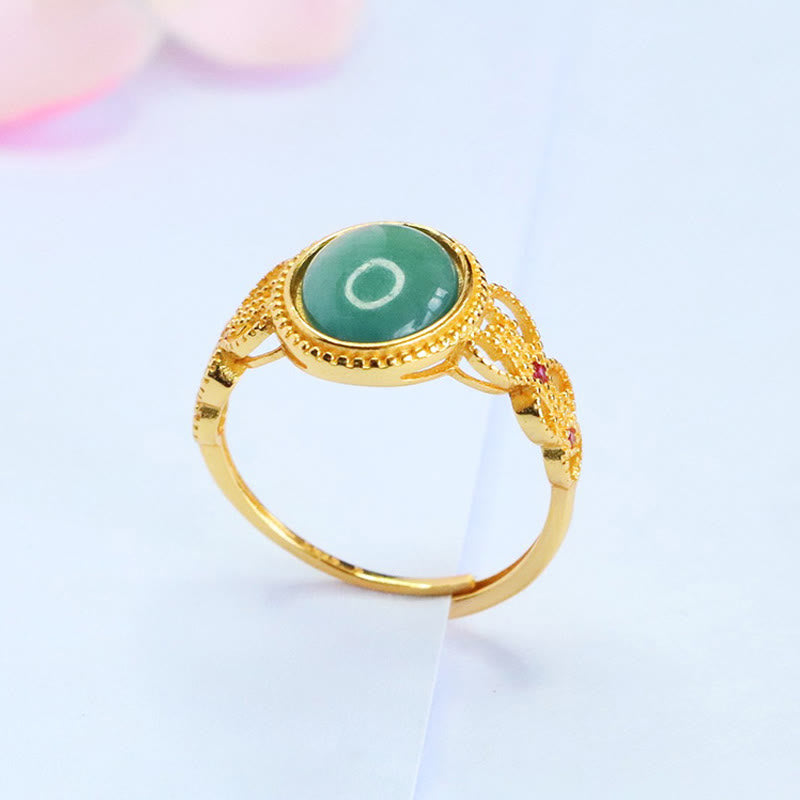 Anello portafortuna in giada con design cavo, placcato in oro e argento sterling 925 naturale Buddha Stones - image 2