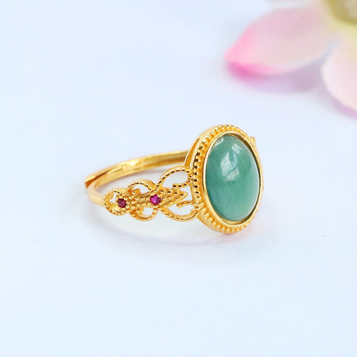 Anello portafortuna in giada con design cavo, placcato in oro e argento sterling 925 naturale Buddha Stones - image 3