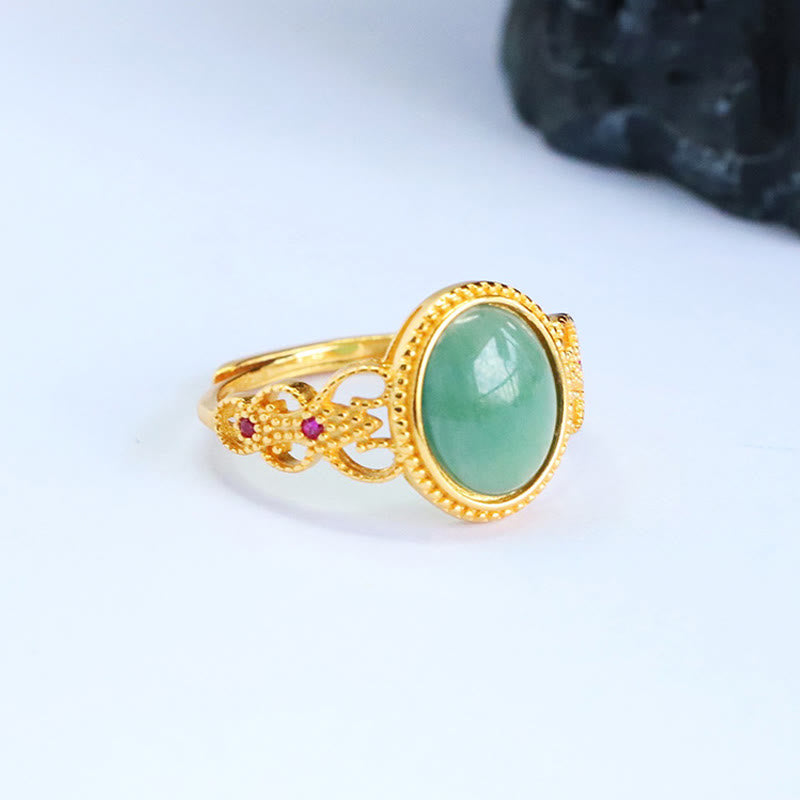 Anello portafortuna in giada con design cavo, placcato in oro e argento sterling 925 naturale Buddha Stones - image 7
