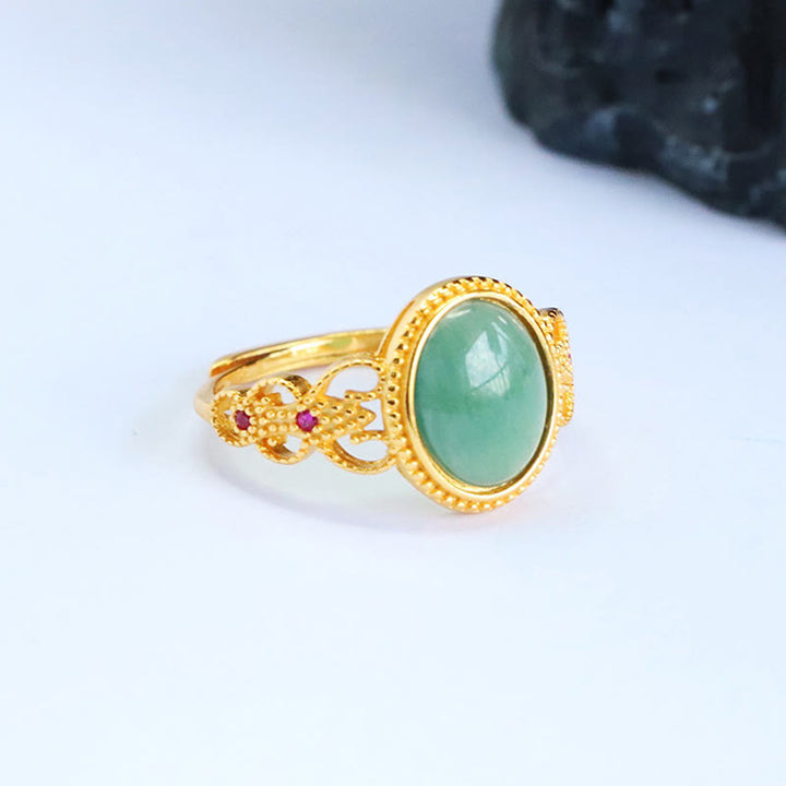Anello portafortuna in giada con design cavo, placcato in oro e argento sterling 925 naturale Buddha Stones - image 7