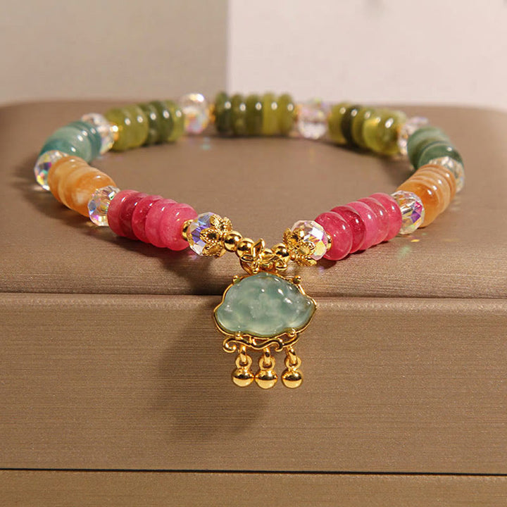 Braccialetto positivo con perline colorate di abaco , Buddha Stones e tormalina nuvola di buon auspicio - Tormalina (circonferenza del polso: 16-18 cm) - image 1