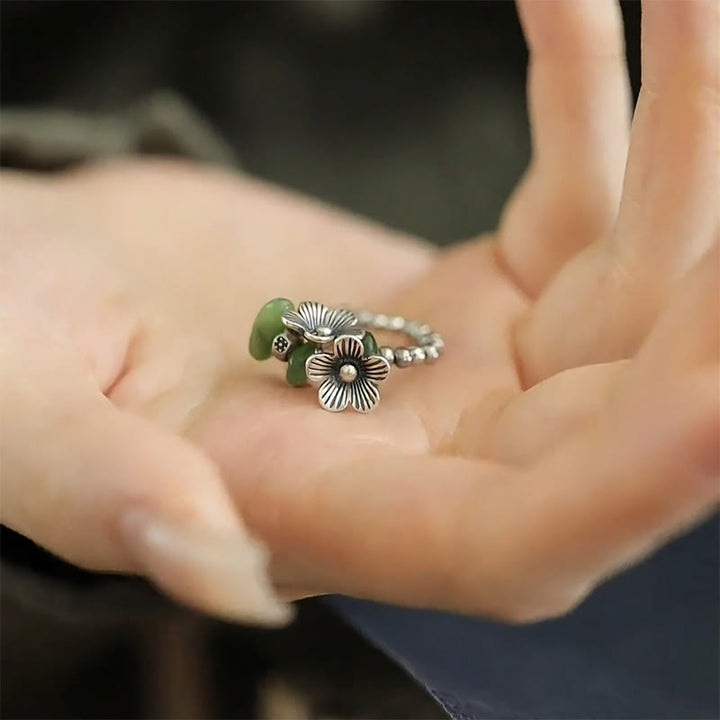 Anello elastico portafortuna in lega di rame con motivo floreale e Buddha Stones - image 17