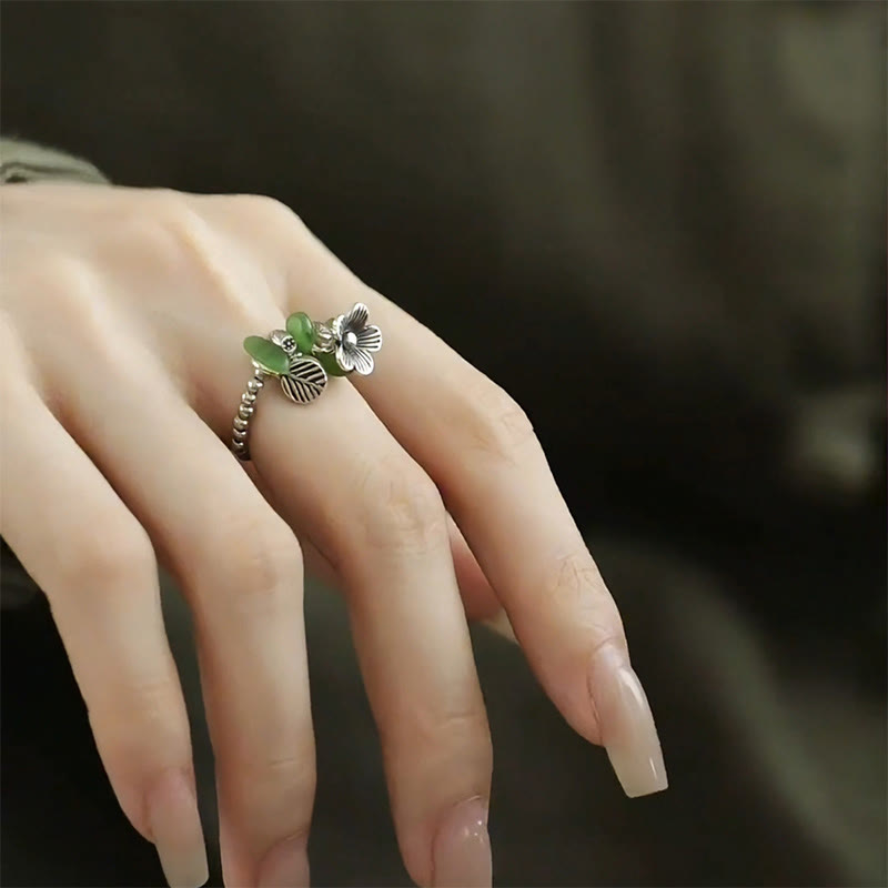 Anello elastico portafortuna in lega di rame con motivo floreale e Buddha Stones - image 15