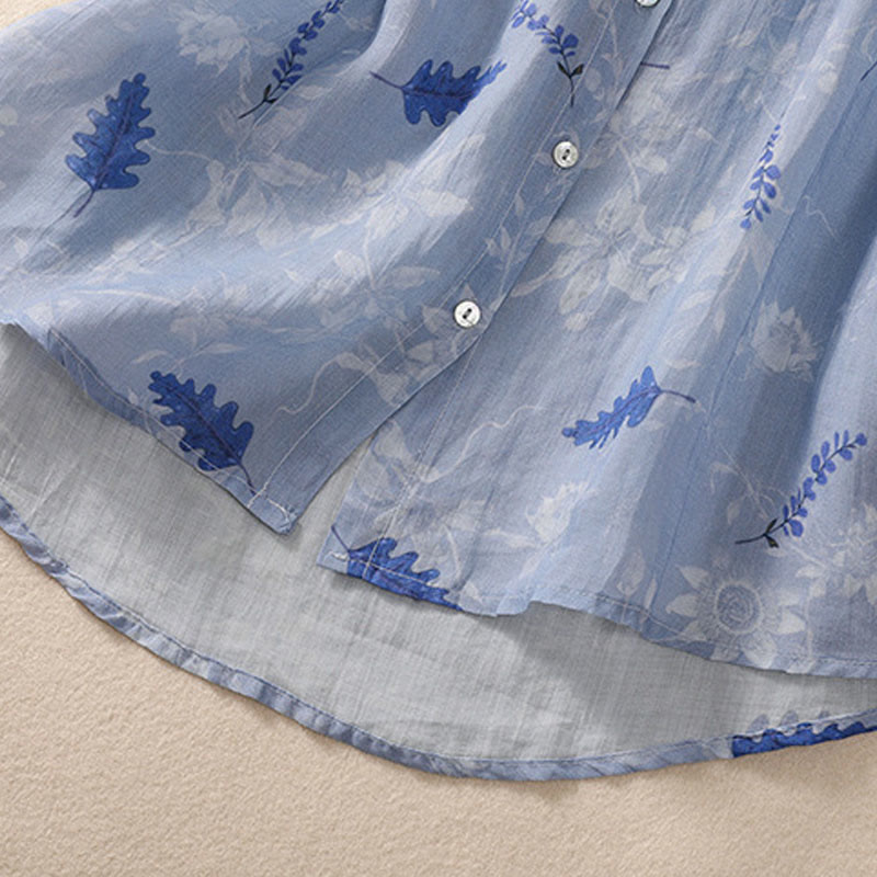 Camicia da donna a maniche corte con bottoni a forma di foglie e piccoli fiori gialli Buddha Stones. - image 15