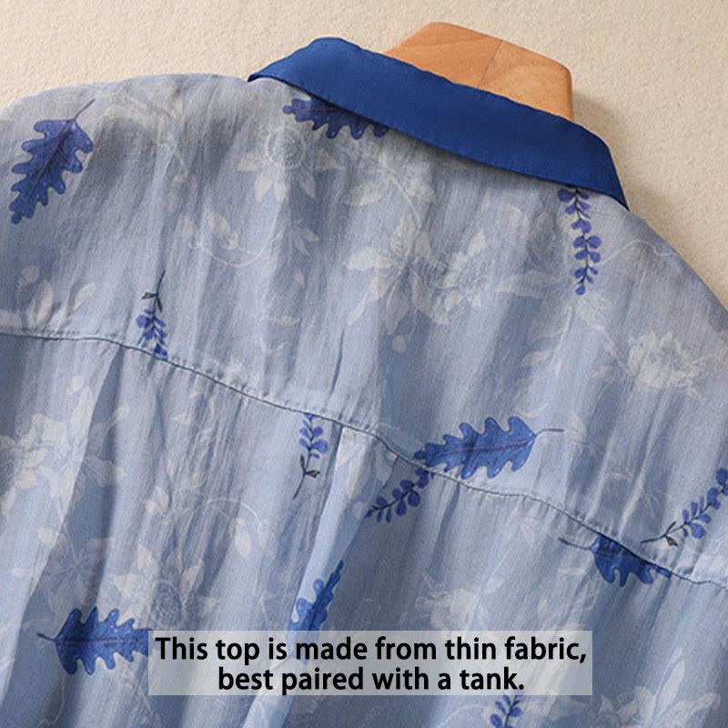 Camicia da donna a maniche corte con bottoni a forma di foglie e piccoli fiori gialli Buddha Stones. - image 12