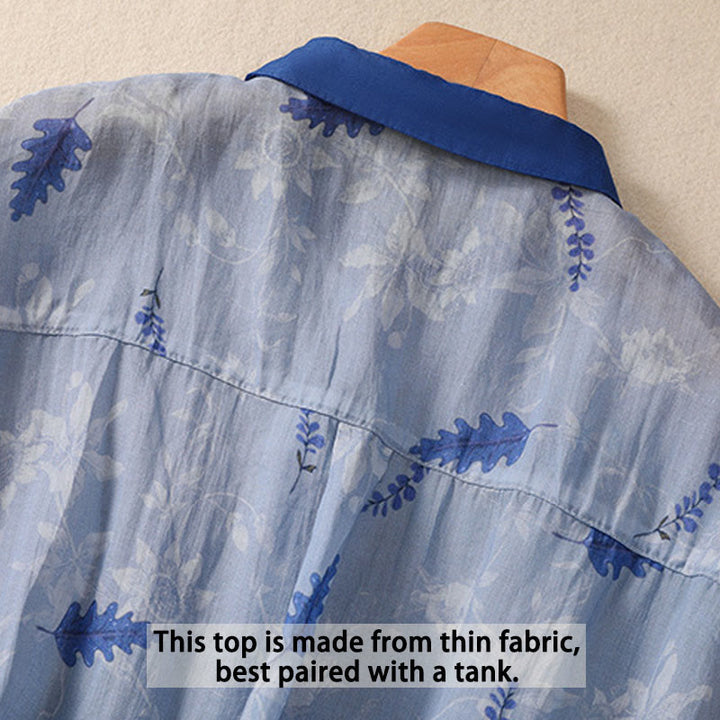 Camicia da donna a maniche corte con bottoni a forma di foglie e piccoli fiori gialli Buddha Stones. - image 12
