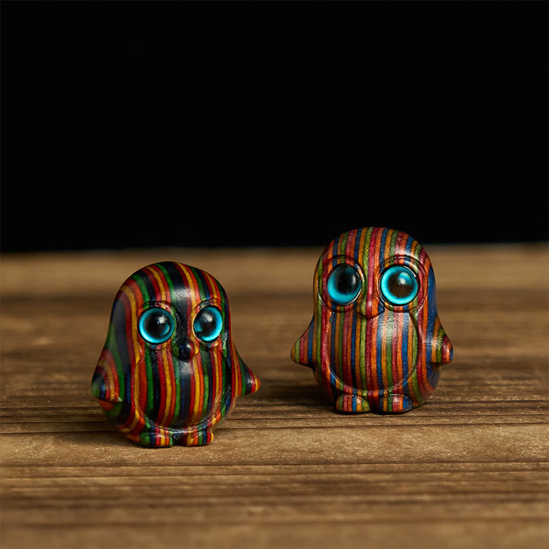 Buddha Stones 2 pezzi Mini pinguino in eucalipto arcobaleno intagliato decorazione creativa - 2 pezzi Pinguino 28*26mm - image 0