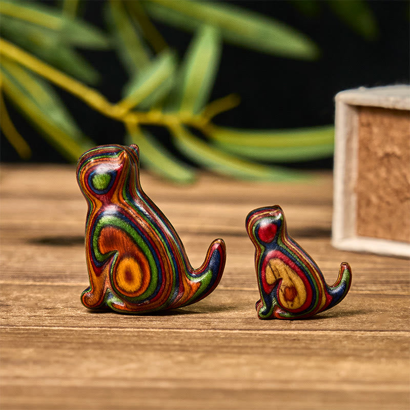 Buddha Stones 2 pezzi Mini eucalipto arcobaleno gatto seduto intagliato decorazione antistress - image 1