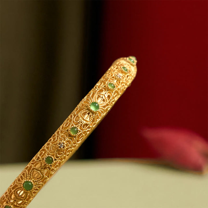 Braccialetto della ricchezza in oro placcato rame con Buddha Stones e design in filigrana cava