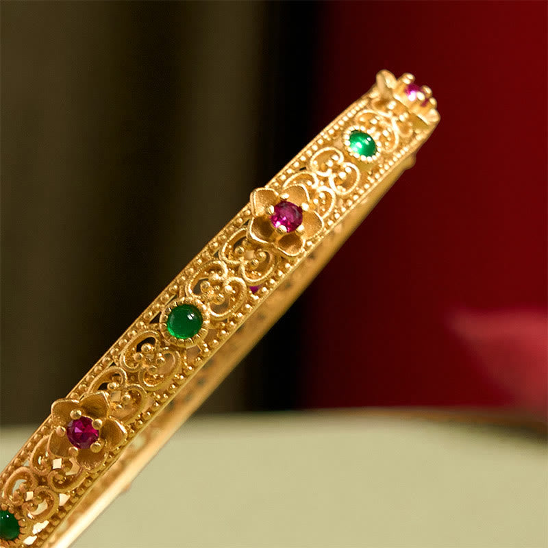Braccialetto portafortuna con fiore placcato oro e rame, design cavo , Buddha Stones
