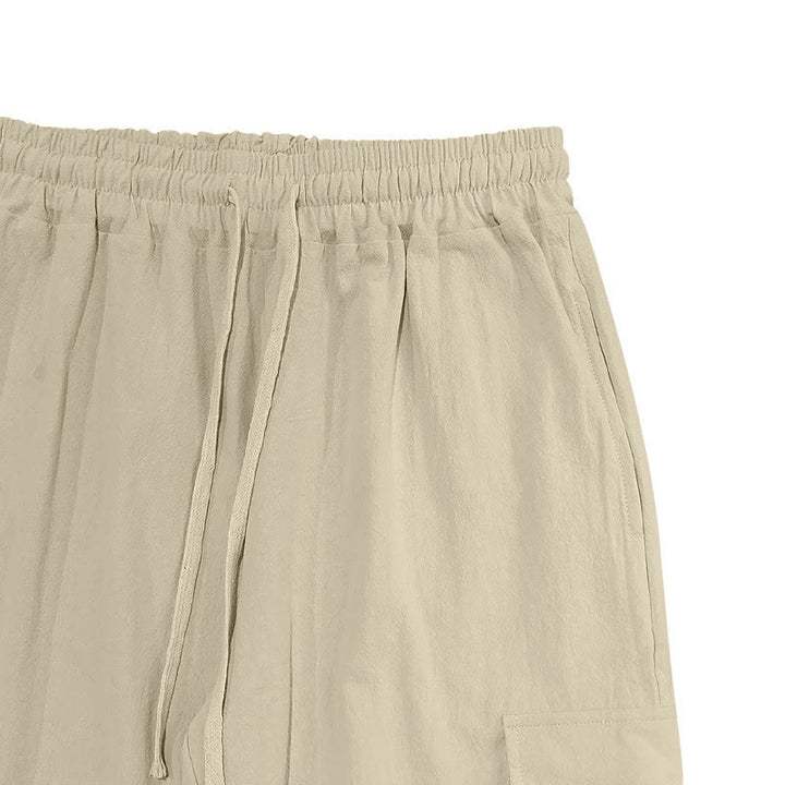 Pantaloni cargo da uomo in lino tinta unita con coulisse e tasche Buddha Stones - image 24