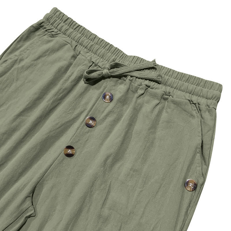 Pantaloni da uomo in cotone con tasche, coulisse e bottoni tinta unita con Buddha Stones - image 19