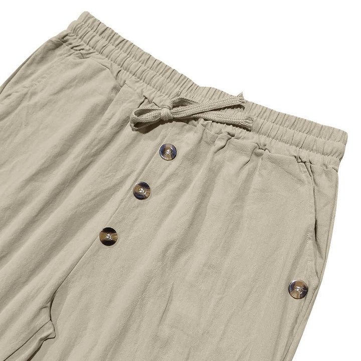 Pantaloni da uomo in cotone con tasche, coulisse e bottoni tinta unita con Buddha Stones - image 23