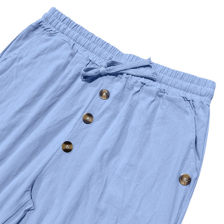 Pantaloni da uomo in cotone con tasche, coulisse e bottoni tinta unita con Buddha Stones - image 27