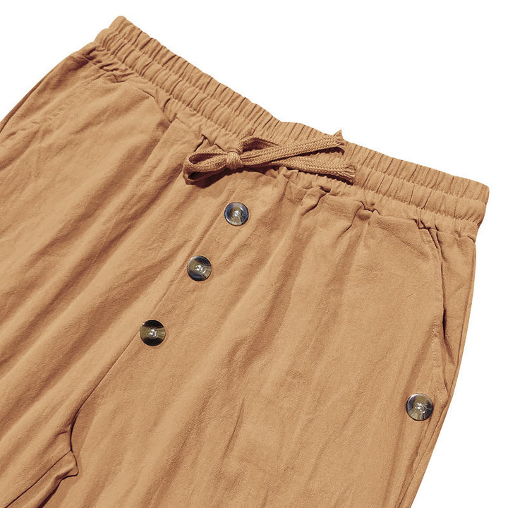 Pantaloni da uomo in cotone con tasche, coulisse e bottoni tinta unita con Buddha Stones - image 31