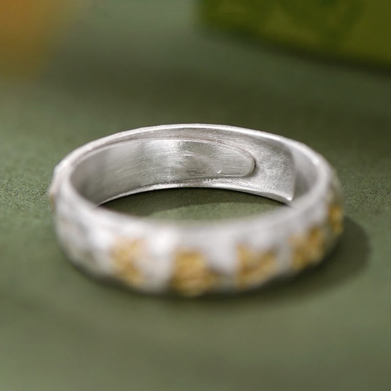Anello della ricchezza in argento placcato rame con motivo a martello Buddha Stones Om Mani Padme Hum - image 4