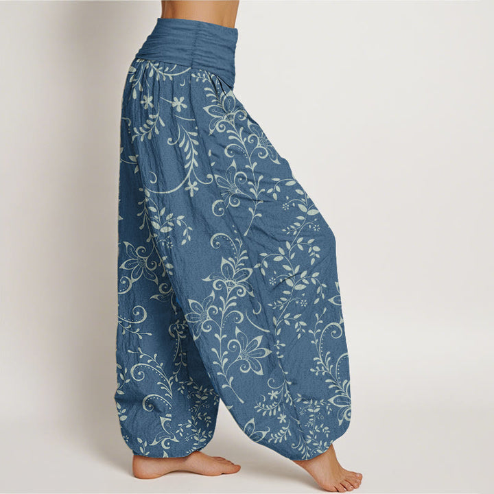 Pantaloni harem da donna con elastico in vita, in puro cotone, con motivo a fiori casual e motivo a vite, motivo Buddha Stones - image 2