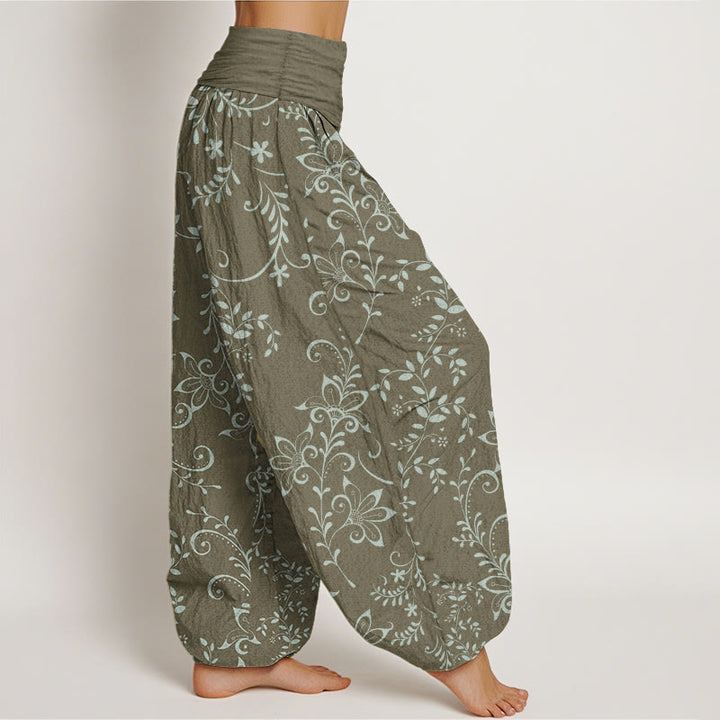 Pantaloni harem da donna con elastico in vita, in puro cotone, con motivo a fiori casual e motivo a vite, motivo Buddha Stones - image 7