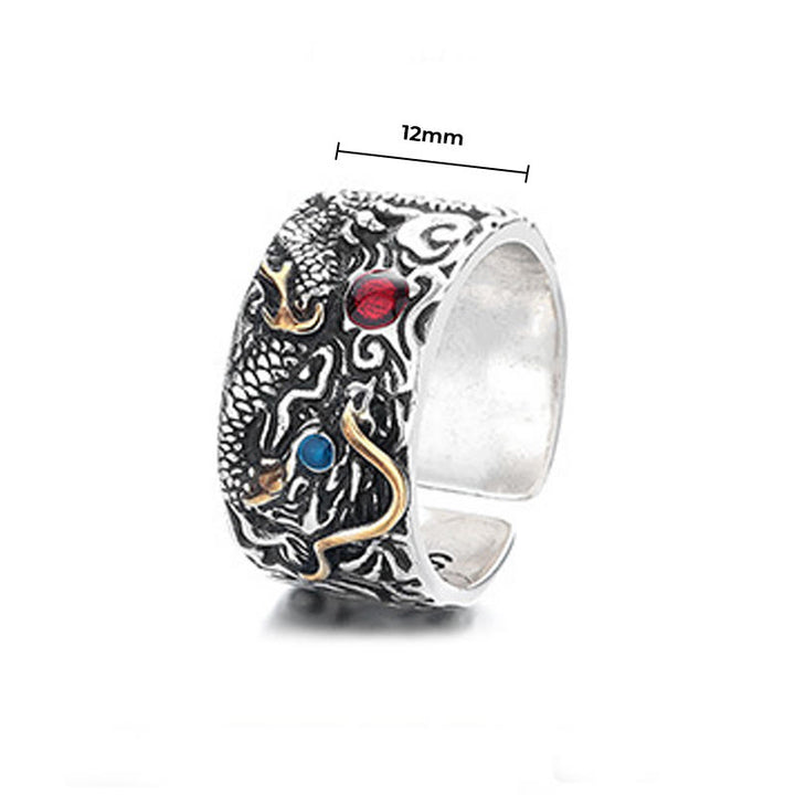 Anello di bilanciamento in argento placcato rame con motivo drago vintage Buddha Stones - image 5