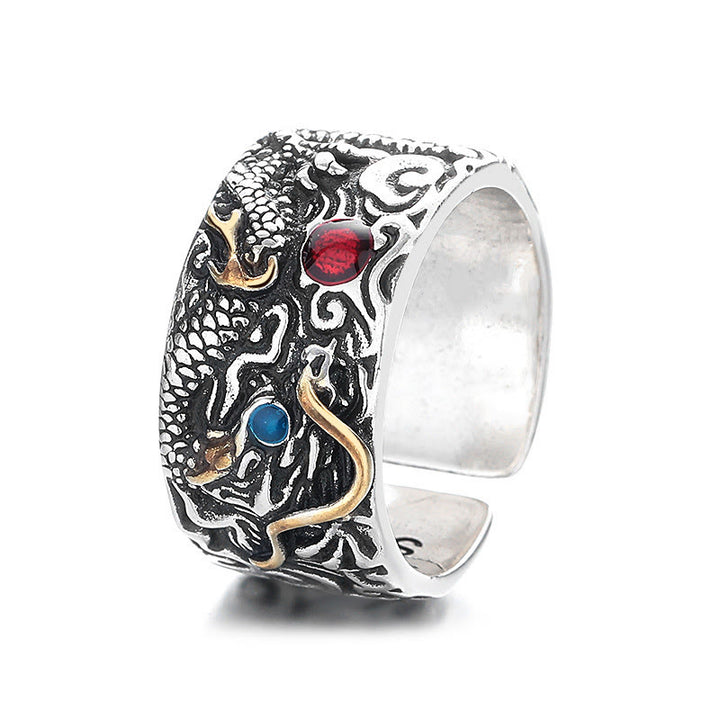 Anello di bilanciamento in argento placcato rame con motivo drago vintage Buddha Stones - image 6