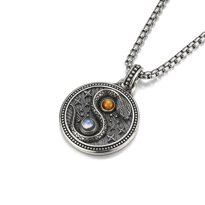 Collana con ciondolo in rame con simbolo Yin Yang Buddha Stones serpente, simbolo della ricchezza - image 2