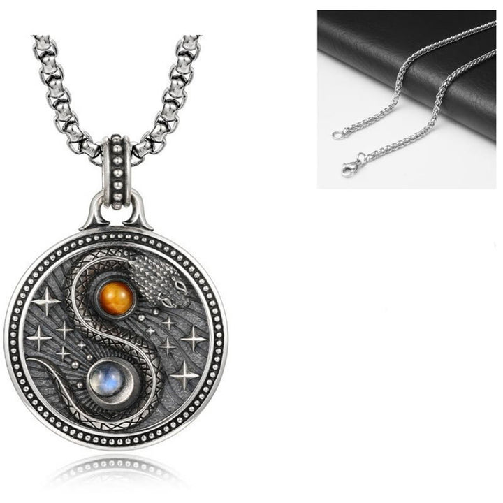 Collana con ciondolo in rame con simbolo Yin Yang Buddha Stones serpente, simbolo della ricchezza - image 9