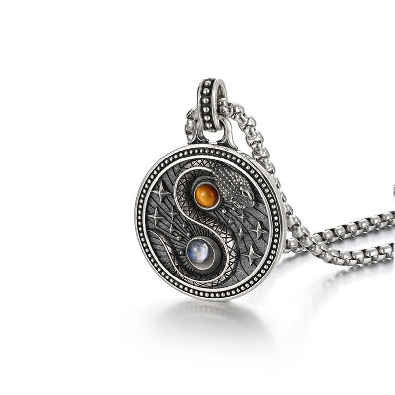 Collana con ciondolo in rame con simbolo Yin Yang Buddha Stones serpente, simbolo della ricchezza - image 4