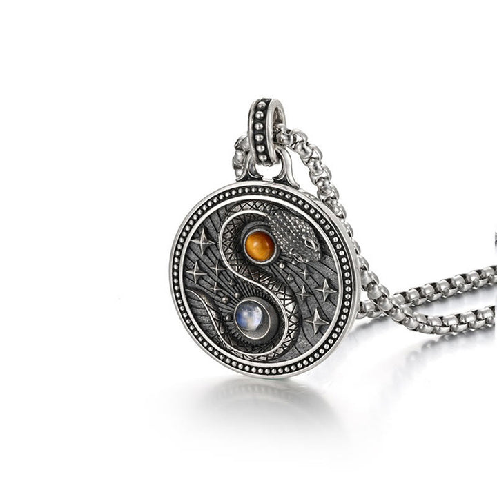 Collana con ciondolo in rame con simbolo Yin Yang Buddha Stones serpente, simbolo della ricchezza - image 4