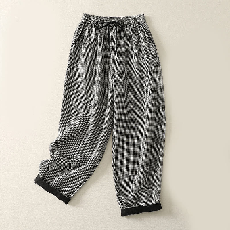 Pantaloni harem da donna in cotone e lino con coulisse e tasche, con motivo a Buddha Stones. - Nero - US8-10, UK/AU12-14, EU40-42 (2XL) - image 0