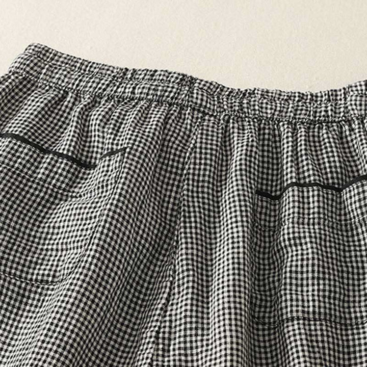 Pantaloni harem da donna in cotone e lino con coulisse e tasche, con motivo a Buddha Stones. - image 3