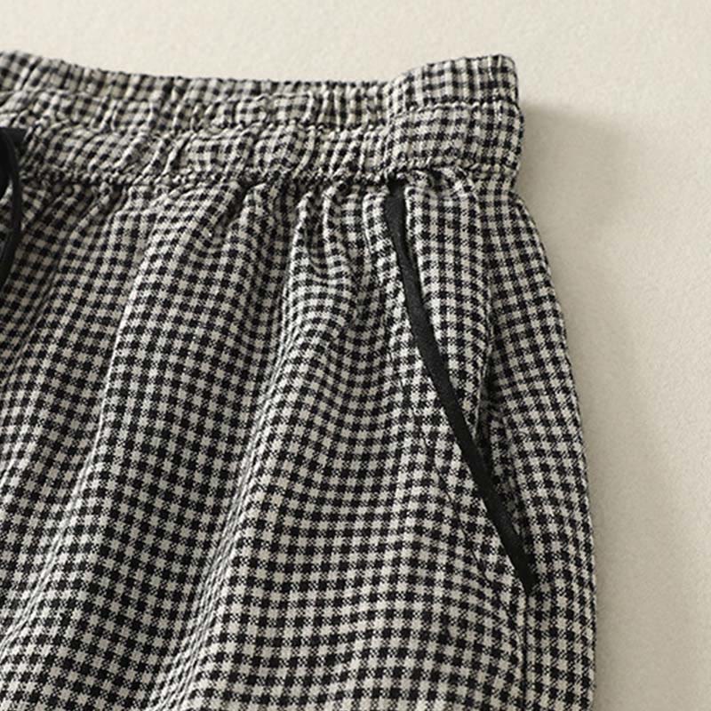Pantaloni harem da donna in cotone e lino con coulisse e tasche, con motivo a Buddha Stones. - image 4