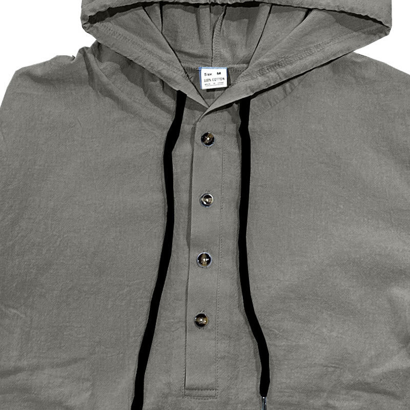 Camicia da uomo in cotone con cappuccio e maniche lunghe, tinta unita, con bottoni a metà autunno, motivo Buddha Stones - image 10