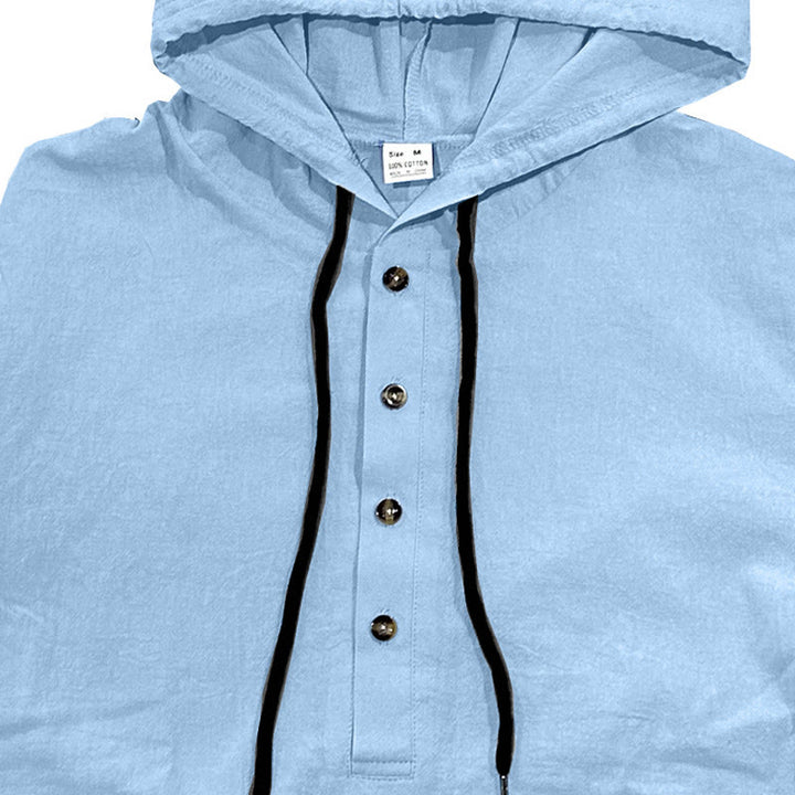 Camicia da uomo in cotone con cappuccio e maniche lunghe, tinta unita, con bottoni a metà autunno, motivo Buddha Stones - image 2