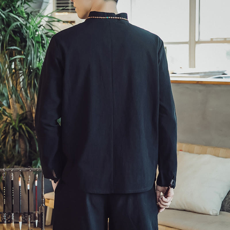 Set di 2 pezzi di stoffa per meditazione da uomo, con camicia in cotone e pantaloni alla caviglia con tasche, motivo Buddha Stones - image 13