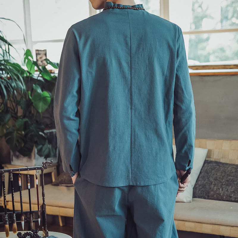 Set di 2 pezzi di stoffa per meditazione da uomo, con camicia in cotone e pantaloni alla caviglia con tasche, motivo Buddha Stones - image 23