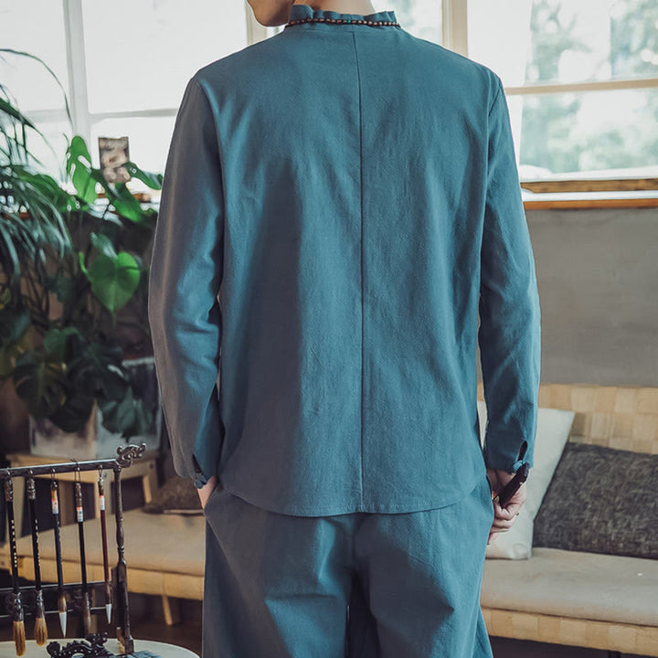 Set di 2 pezzi di stoffa per meditazione da uomo, con camicia in cotone e pantaloni alla caviglia con tasche, motivo Buddha Stones - image 23
