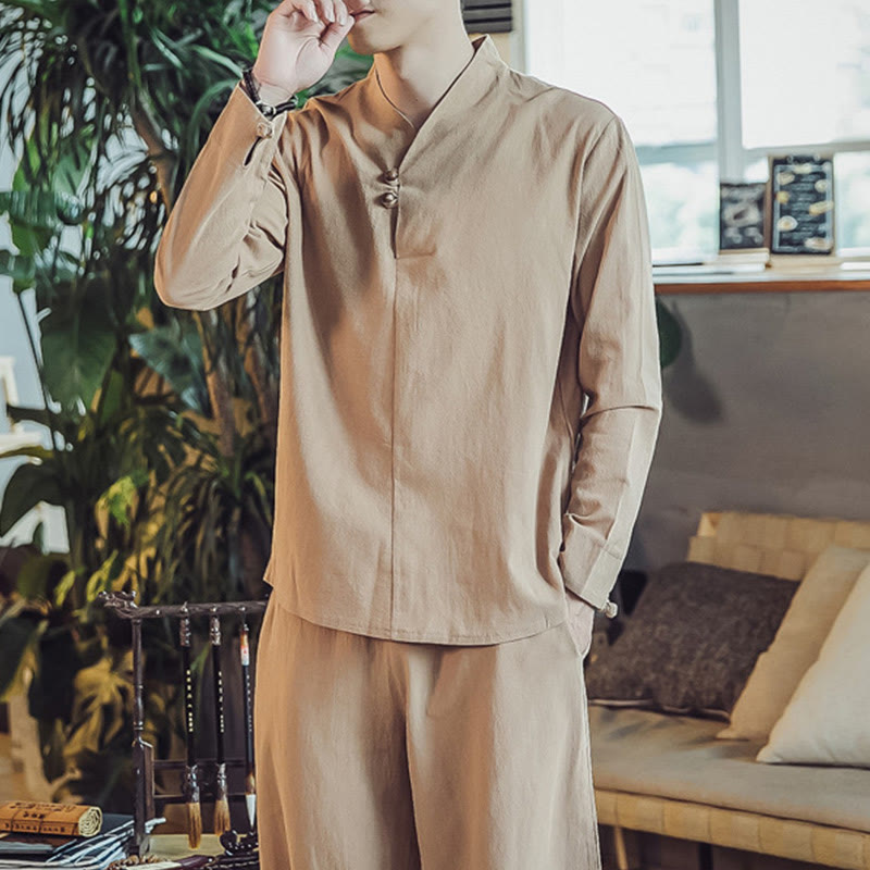 Set di 2 pezzi di stoffa per meditazione da uomo, con camicia in cotone e pantaloni alla caviglia con tasche, motivo Buddha Stones - image 30