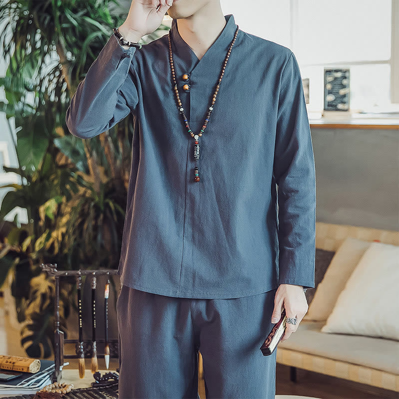 Set di 2 pezzi di stoffa per meditazione da uomo, con camicia in cotone e pantaloni alla caviglia con tasche, motivo Buddha Stones - image 38
