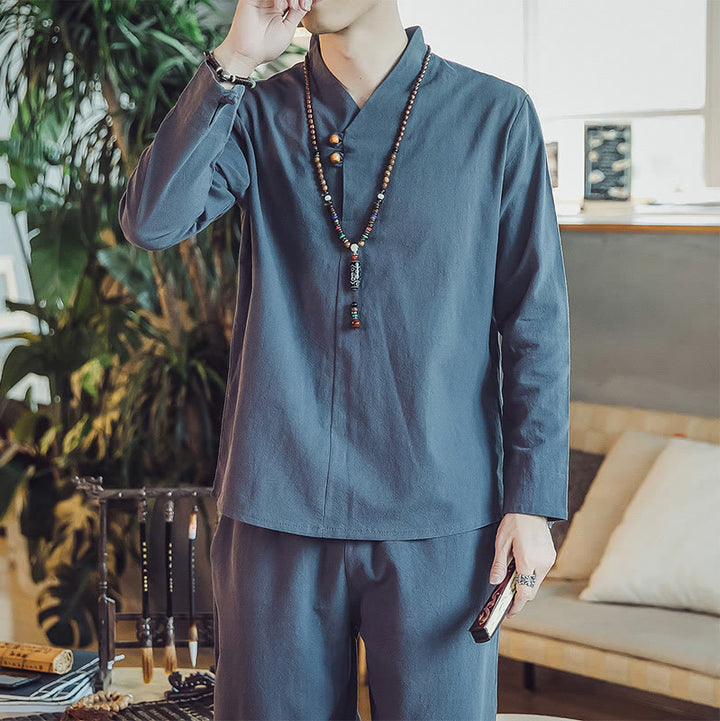 Set di 2 pezzi di stoffa per meditazione da uomo, con camicia in cotone e pantaloni alla caviglia con tasche, motivo Buddha Stones - image 38