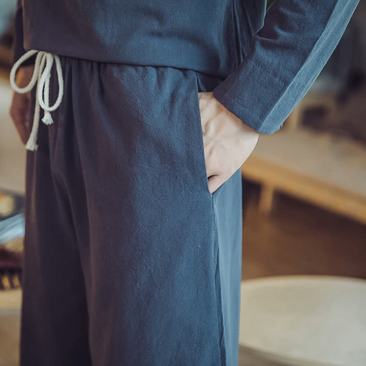 Set di 2 pezzi di stoffa per meditazione da uomo, con camicia in cotone e pantaloni alla caviglia con tasche, motivo Buddha Stones - image 47