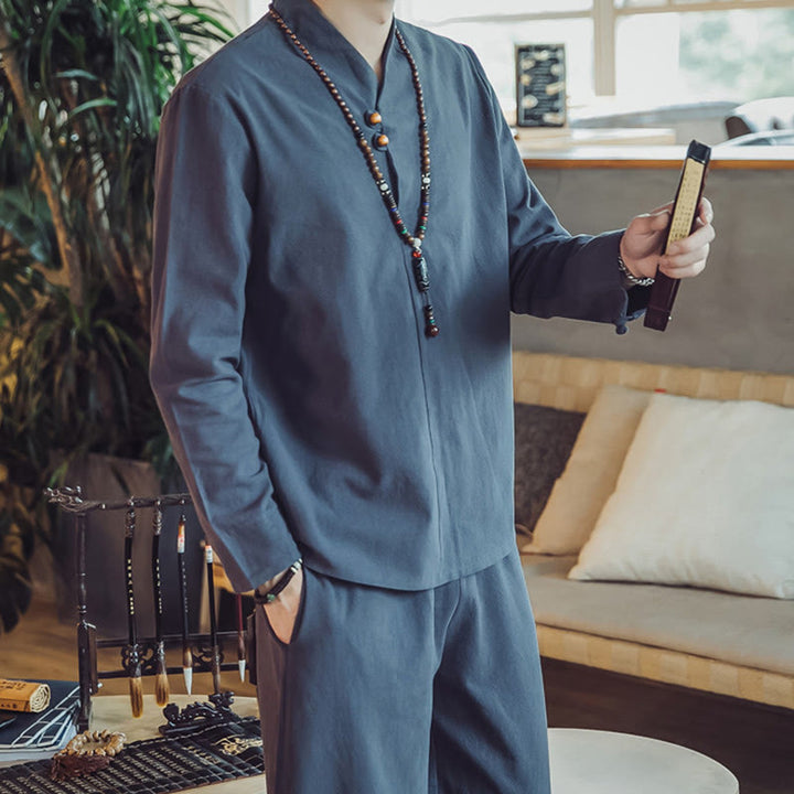 Set di 2 pezzi di stoffa per meditazione da uomo, con camicia in cotone e pantaloni alla caviglia con tasche, motivo Buddha Stones - image 40