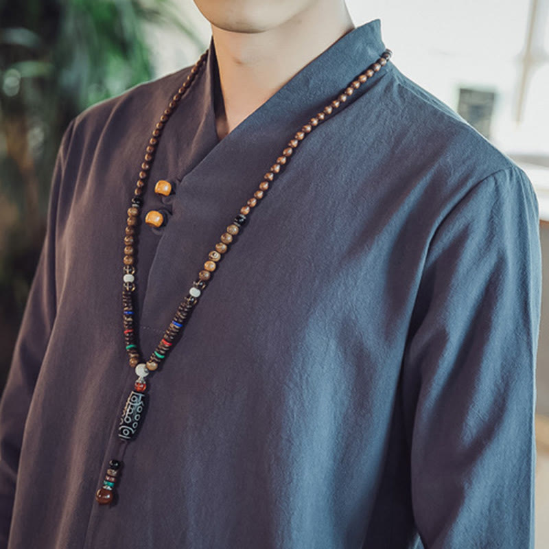 Set di 2 pezzi di stoffa per meditazione da uomo, con camicia in cotone e pantaloni alla caviglia con tasche, motivo Buddha Stones - image 44