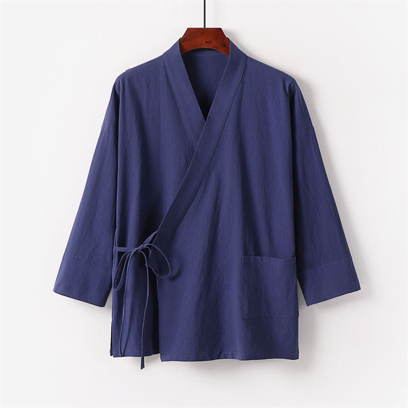 Set di 2 pezzi con pantaloni kimono in cotone e lino con lacci e tasche, ideale per la meditazione maschile, con motivo Buddha Stones. - image 12