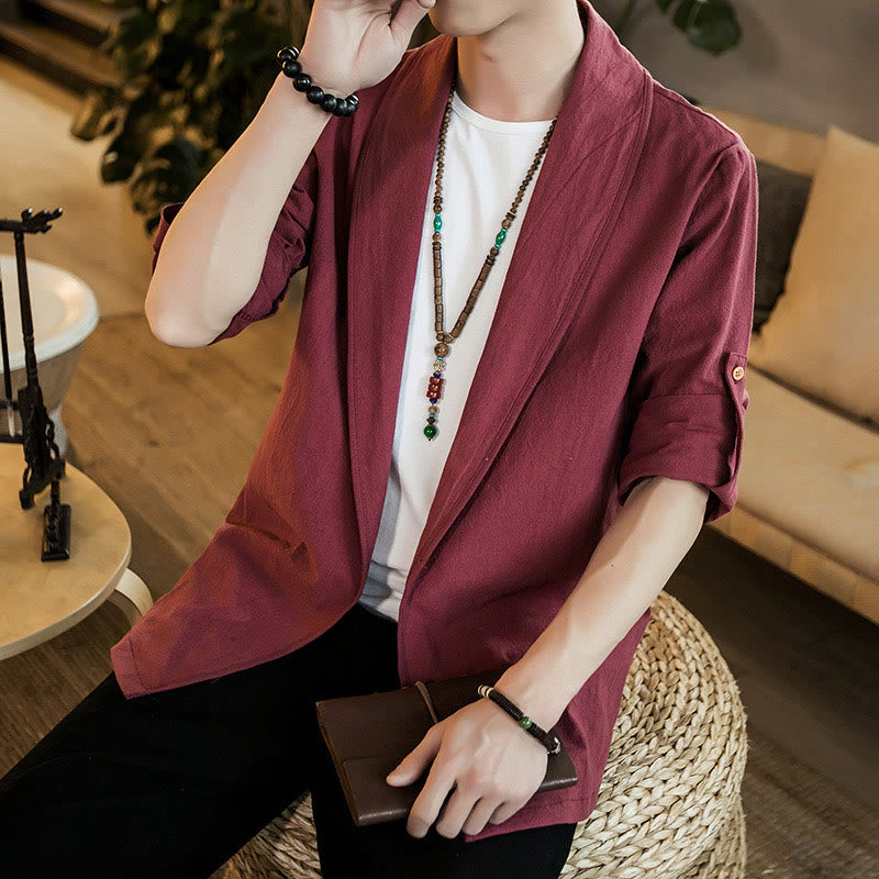 Giacca da uomo in cotone con risvolto semplice vintage Buddha Stones e apertura frontale - image 24